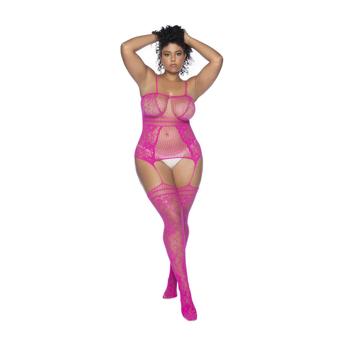 Mapalé Pinker Bodystocking Mit Netz Halsausschnitt & Bändern