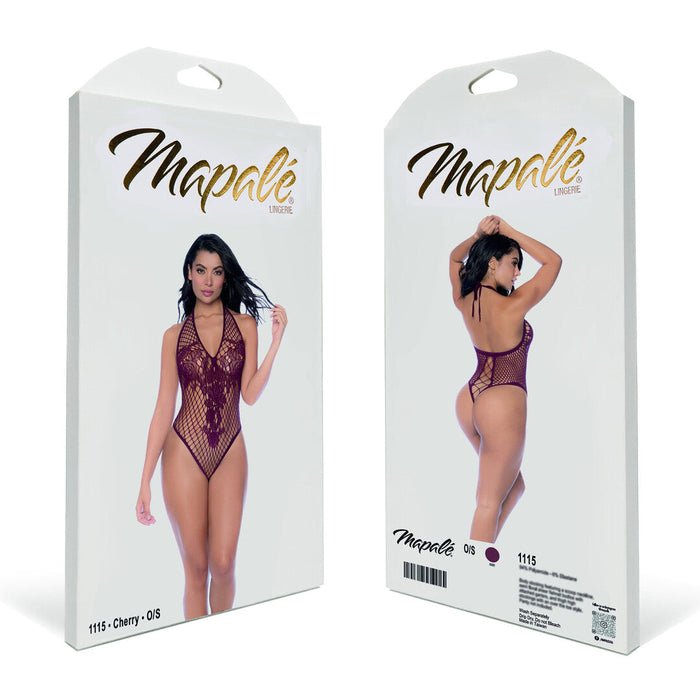 Mapalé Kirschroter Netz Body Mit Blumenmotiv & Schnürrücken