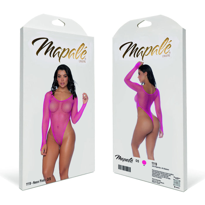 Mapalé Rosa Netz-Body Mit Langen Ärmeln