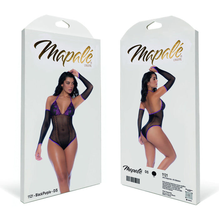 Mapalé Netz-Bodyset Mit Spitze In Schwarz & Lila