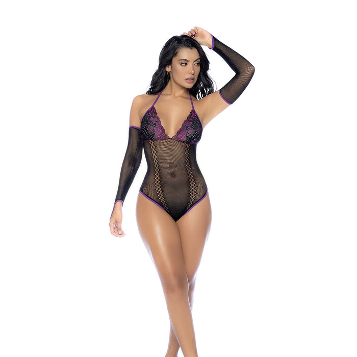 Mapalé Netz-Bodyset Mit Spitze In Schwarz & Lila