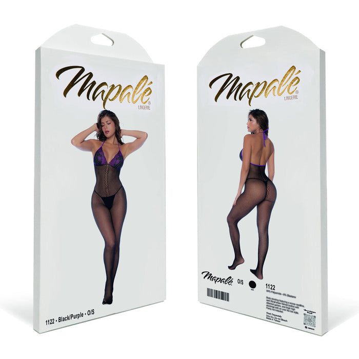 Mapalé Netz-Bodystocking-Set Mit Spitze In Schwarz & Lila