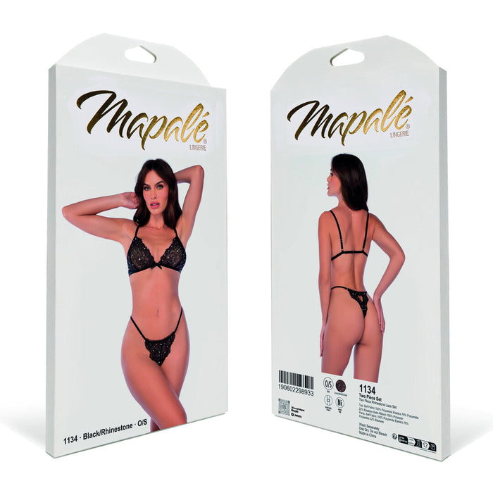 Mapalé Schwarzes 2-teiliges Spitzen-Dessous-Set Mit Strass