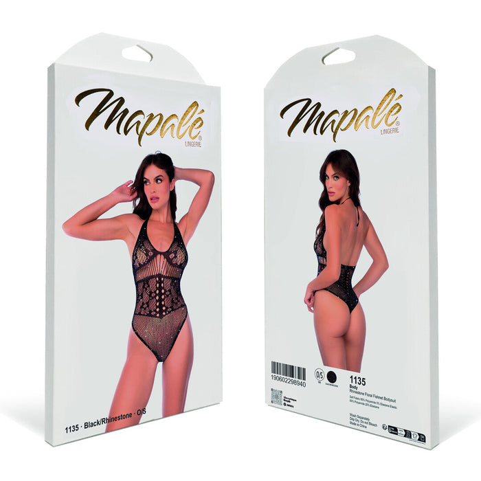 Mapalé Schwarzer Netz-Body Mit Strass & Blumen