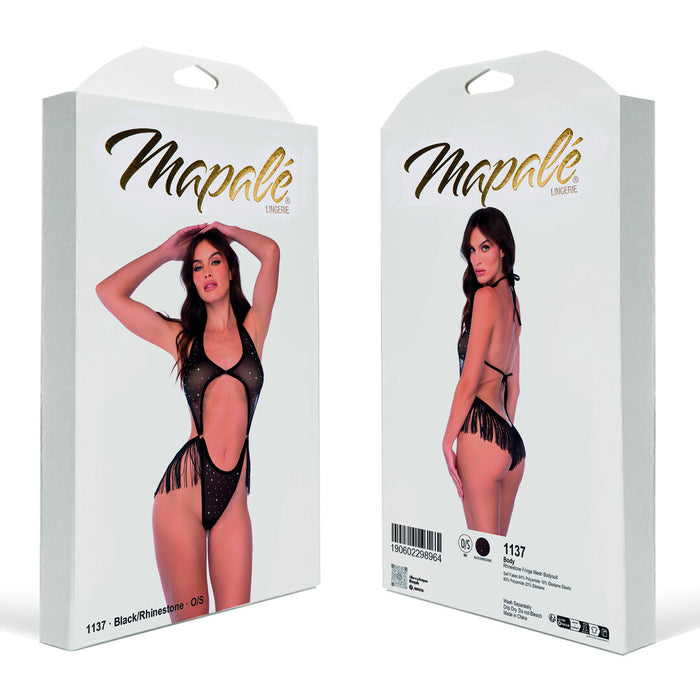Mapalé Schwarzer Mesh-Body Mit Strass & Fransen