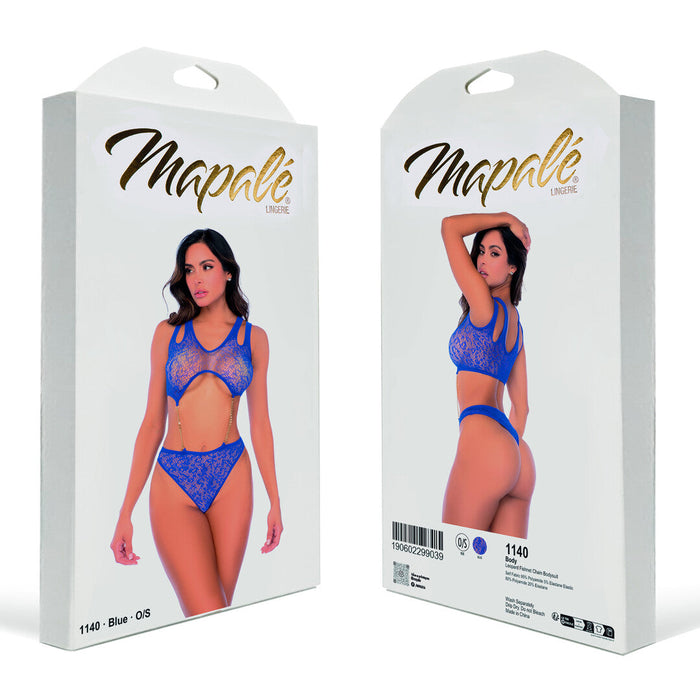 Mapalé Blauer Leo-Netz-Body Mit Kettendetails