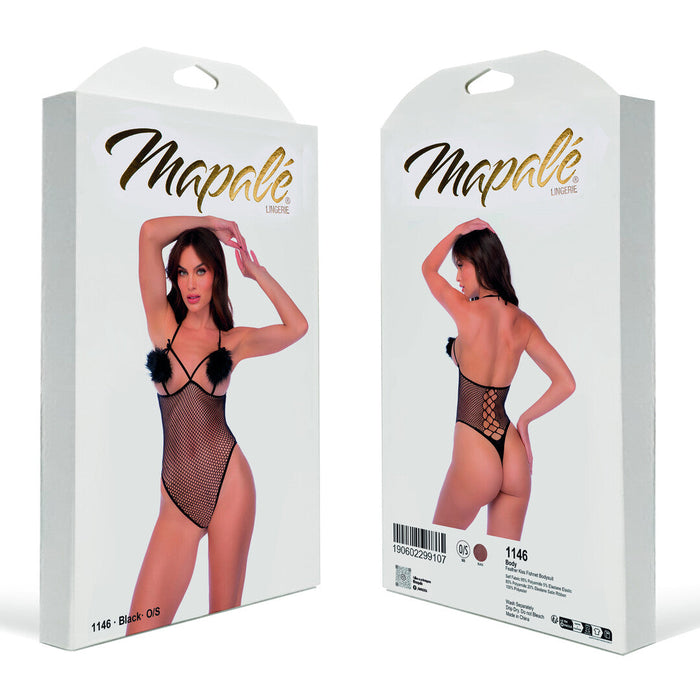 Mapalé Schwarzer Netz-Body Mit Federdetails