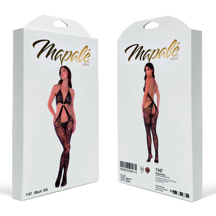 Mapalé Schwarze Blumen-Netz-Bodystocking