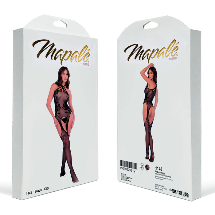 Mapalé Schwarze Netz-Bodystocking Mit Rosen