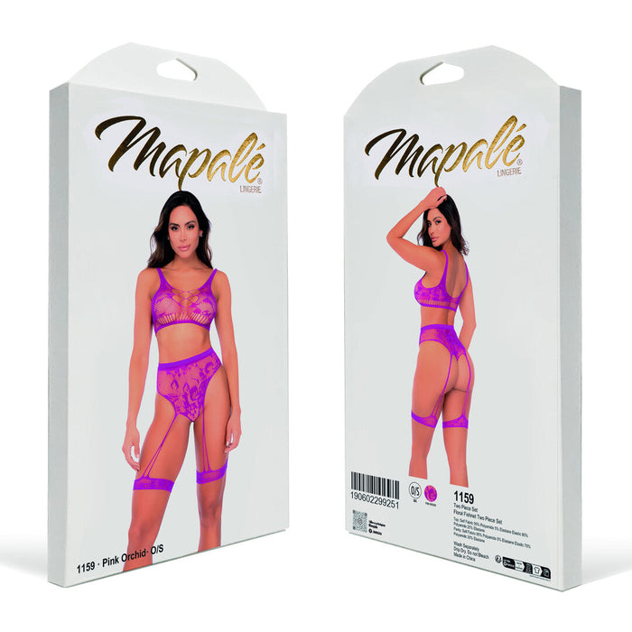 Mapalé Orchideenrosa 2-teiliges Blumen-Netz-Dessous-Set