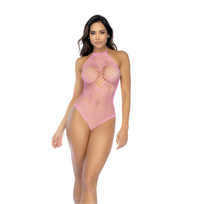 Mapalé Rosa Herzchen-Netz-Body Mit Strass