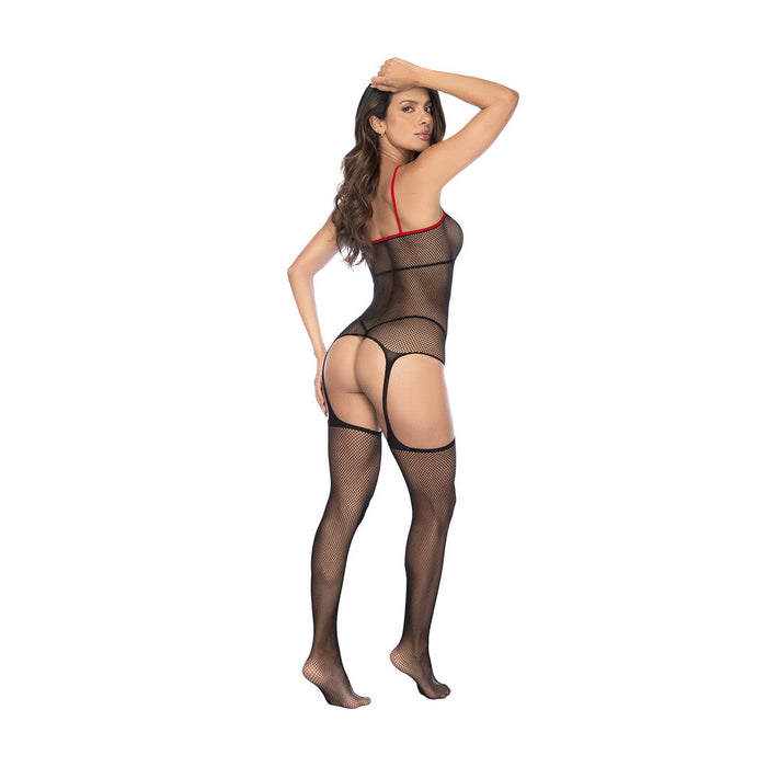 Mapalé Schwarze Netz-Bodystocking Im Krankenschwester-Look Mit Fesseln