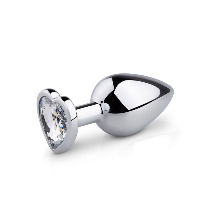 EasyToys Analplug Aus Metall Silber Mit Klarem Herzstein 8 cm