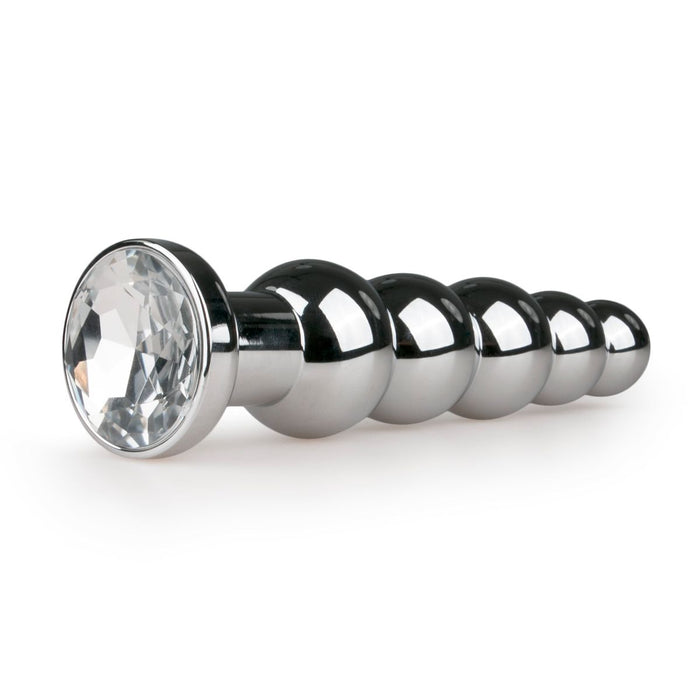 EasyToys Geriffelter Analplug Aus Metall Silber Mit Kristall 14 cm