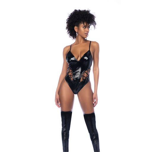 Mapalé Lace-up Bodysuit Met Lage Halslijn Glanzend Zwart
