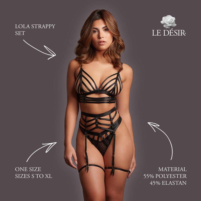 Le Désir Schwarzes Strappy 2-teiliges Dessous-Set