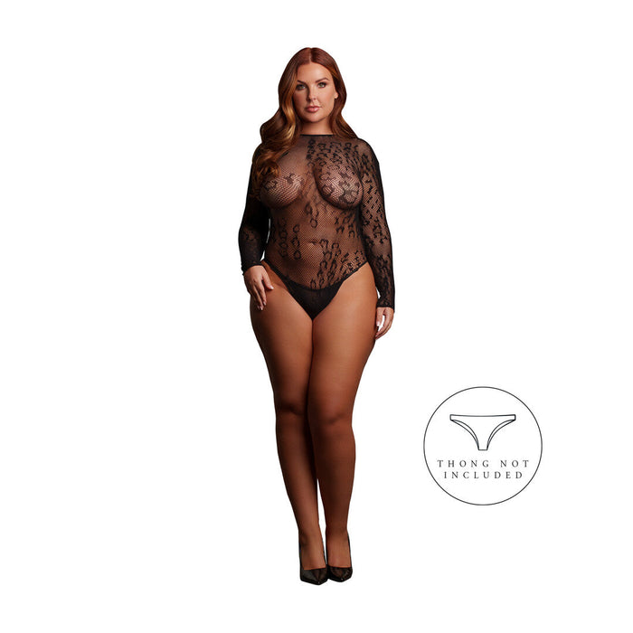Le Désir Schwarzer Leopard-Mesh-Body Mit Offenem Schritt