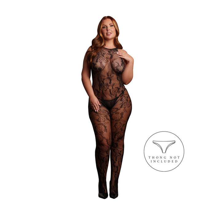 Le Désir Schwarze Spitzen-Bodystocking Mit Offenem Schritt