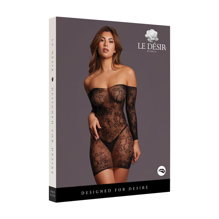 Le Désir Schwarzes Spitzen-Minikleid Mit Langen Ärmeln