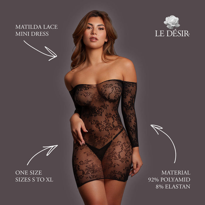 Le Désir Schwarzes Spitzen-Minikleid Mit Langen Ärmeln