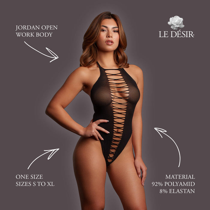 Le Désir Schwarzer Body In Offener Strickoptik Mit Neckholder