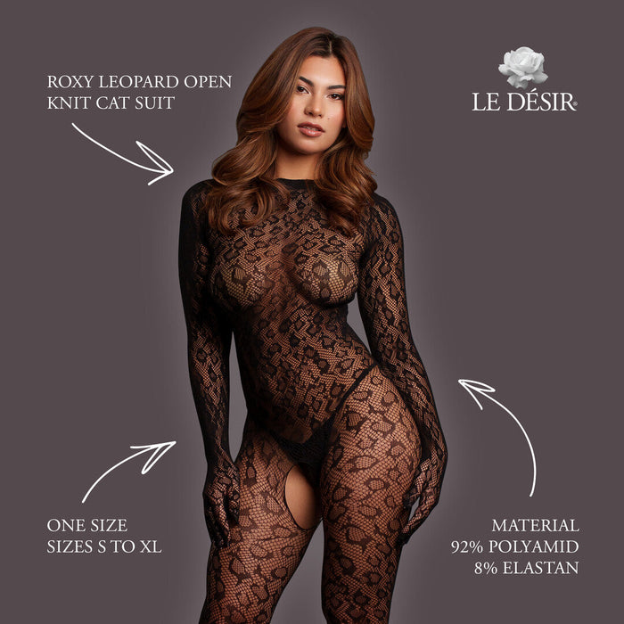 Le Désir Schwarzer Leopard-Catsuit Mit Offenem Schritt