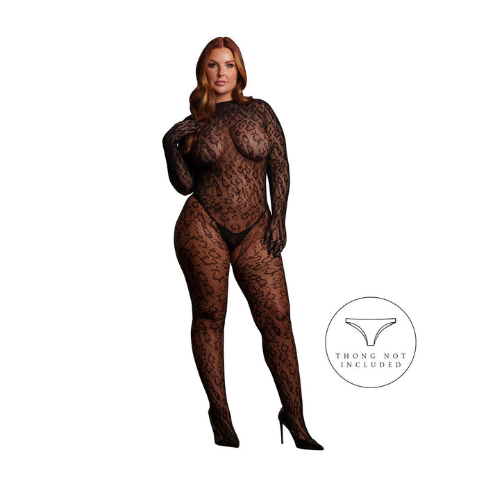 Le Désir Schwarzer Leopard-Catsuit Mit Offenem Schritt