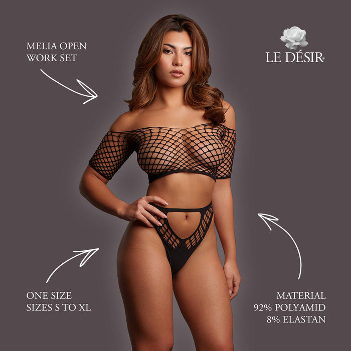 Le Désir Schwarzes 2-teiliges Dessous-Set In Offener Strickoptik