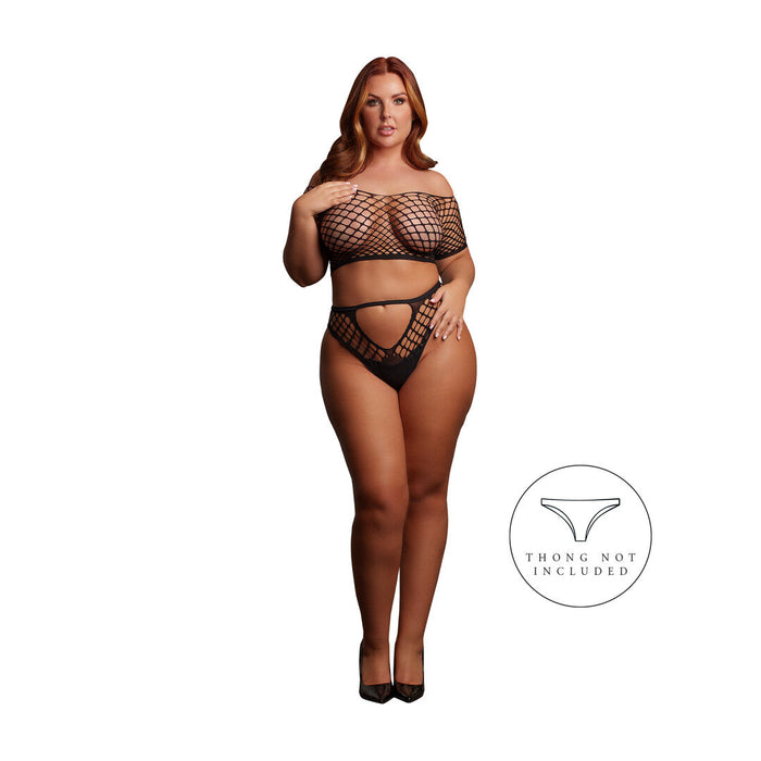 Le Désir Schwarzes 2-teiliges Dessous-Set In Offener Strickoptik